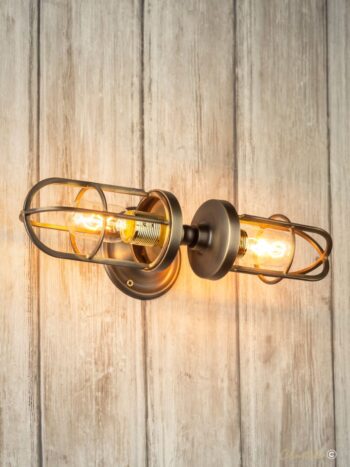 Double Antique Brass Cage Wall Light