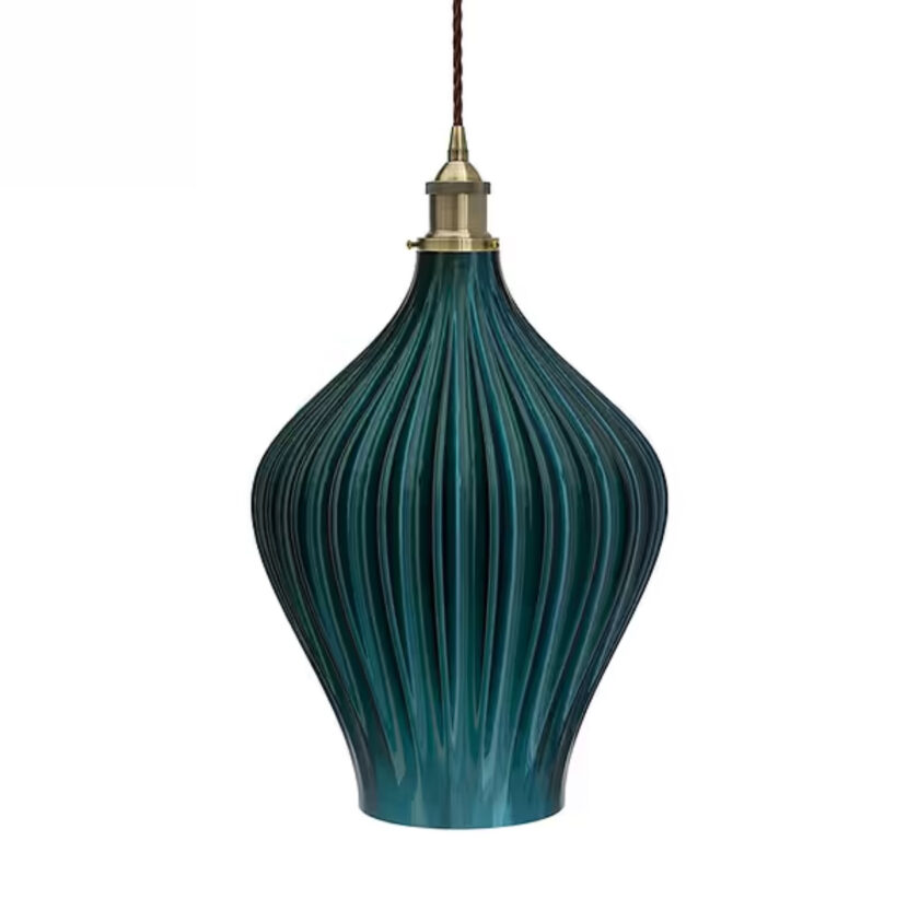 Persian Fluted Orbicular Emerald Green Pendant Light