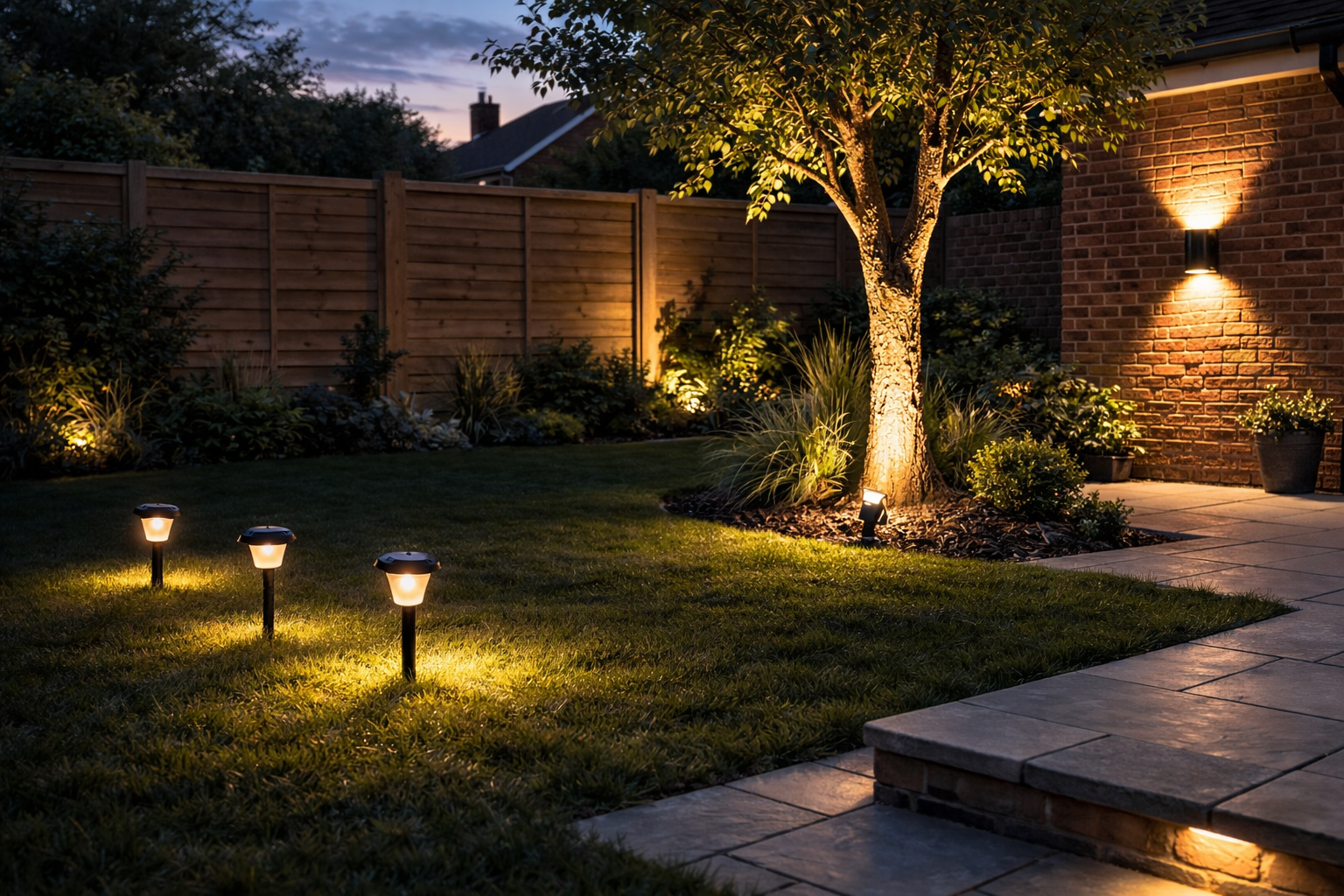Solar lighting provides flexible decorative glow, while wired systems deliver stronger beam control and consistent long-term performance.