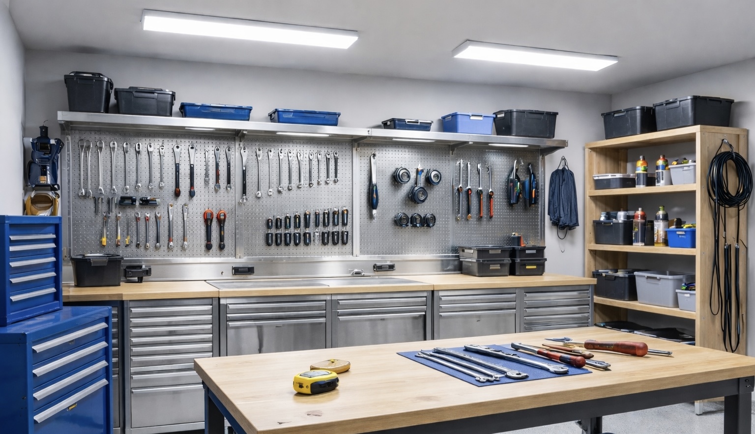 Workshop illuminated with bright 5000K daylight LED lighting