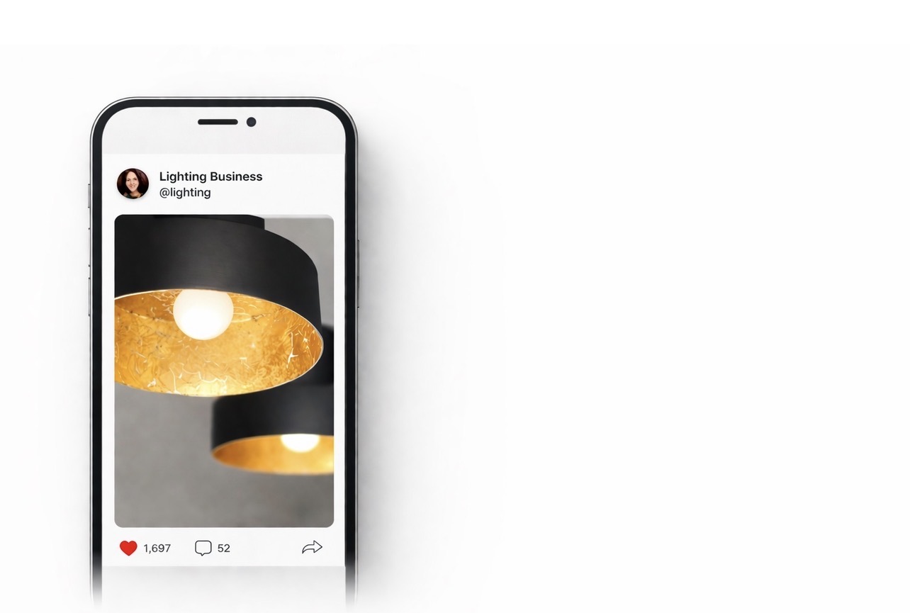 Lighting business sharing pendant lighting post with likes and comments on a social platform