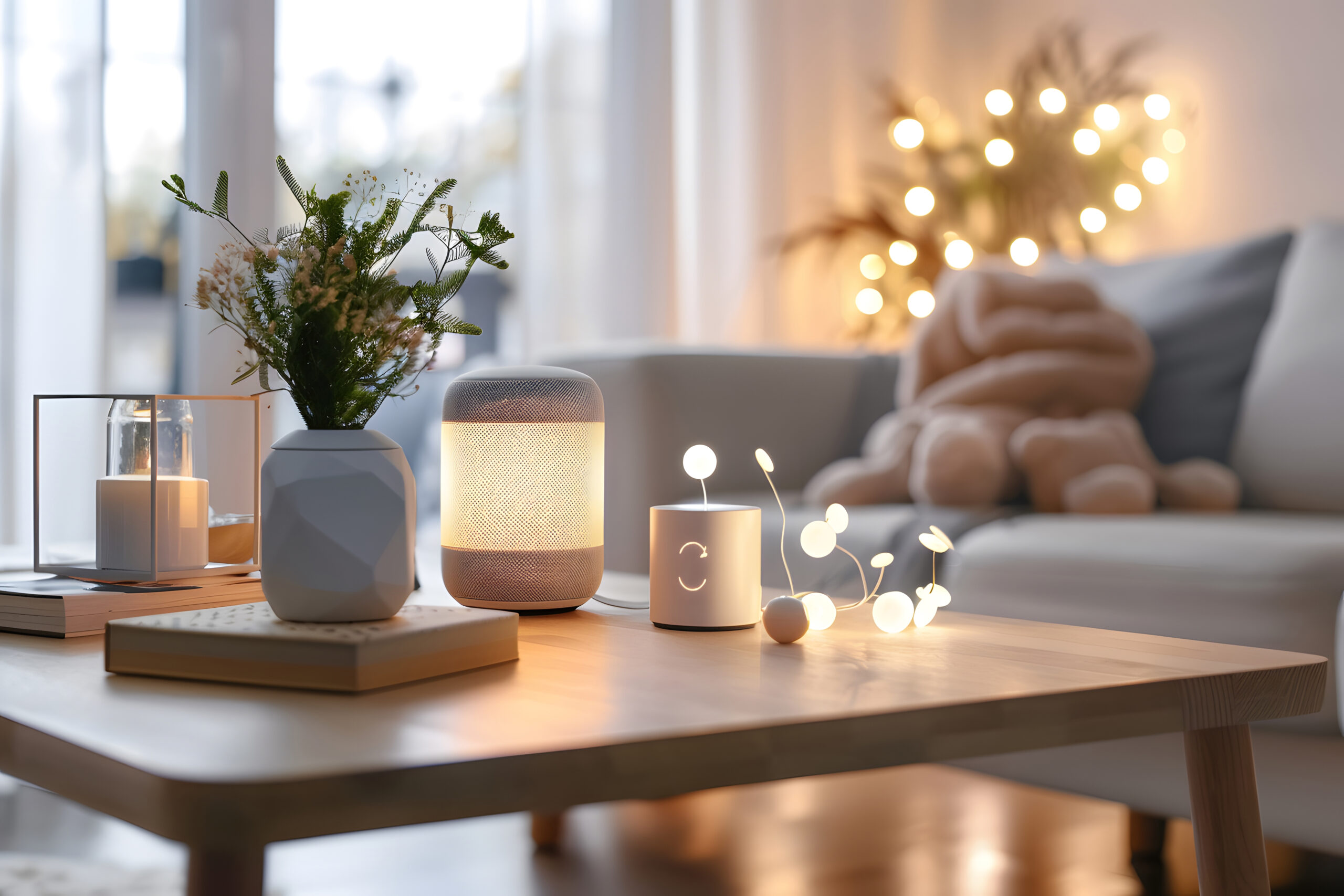 Smart lighting and connected home controls in a contemporary living room