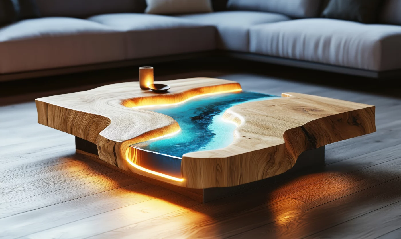Wooden resin LED coffee table