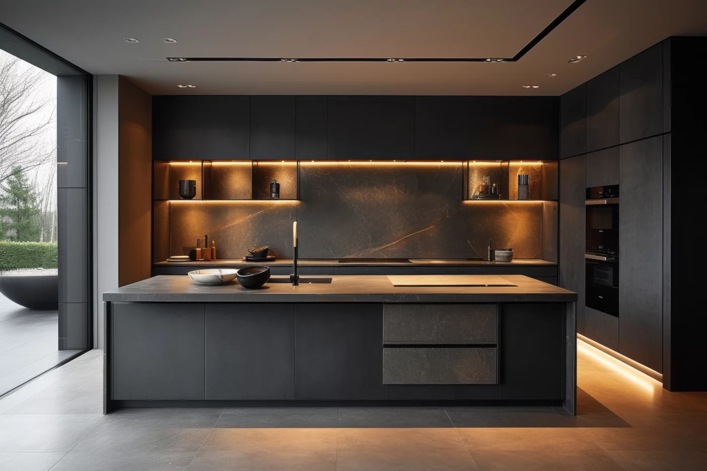 Black modern LED kitchen