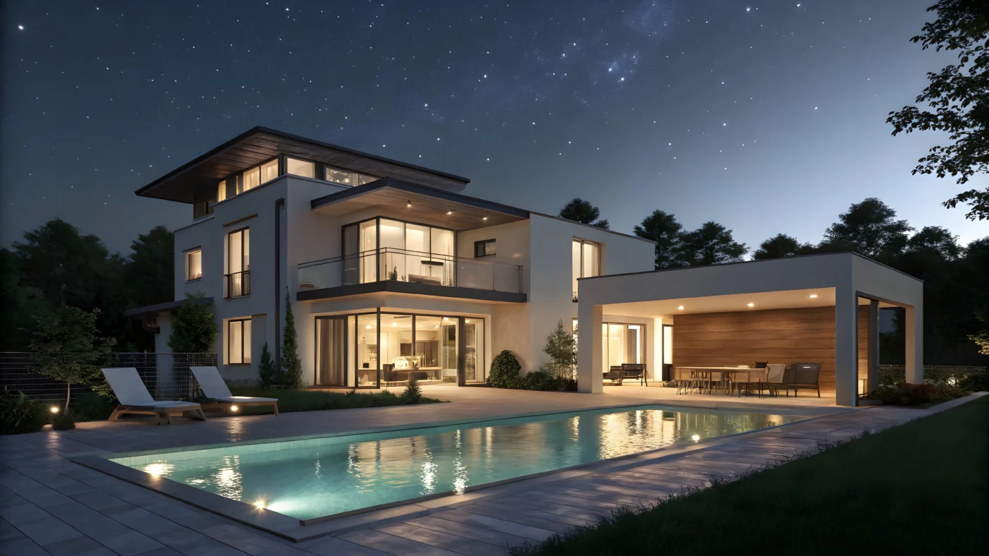 Modern villa with downlights