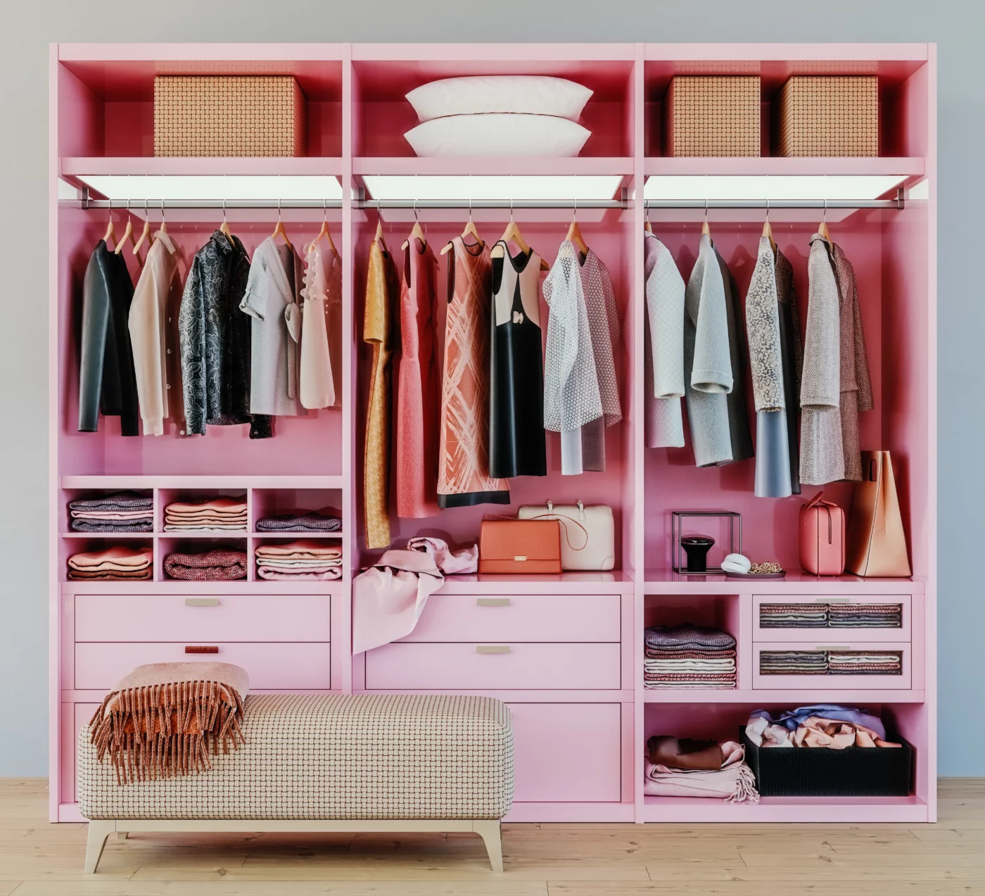 Pastel pink wardrobe lighting