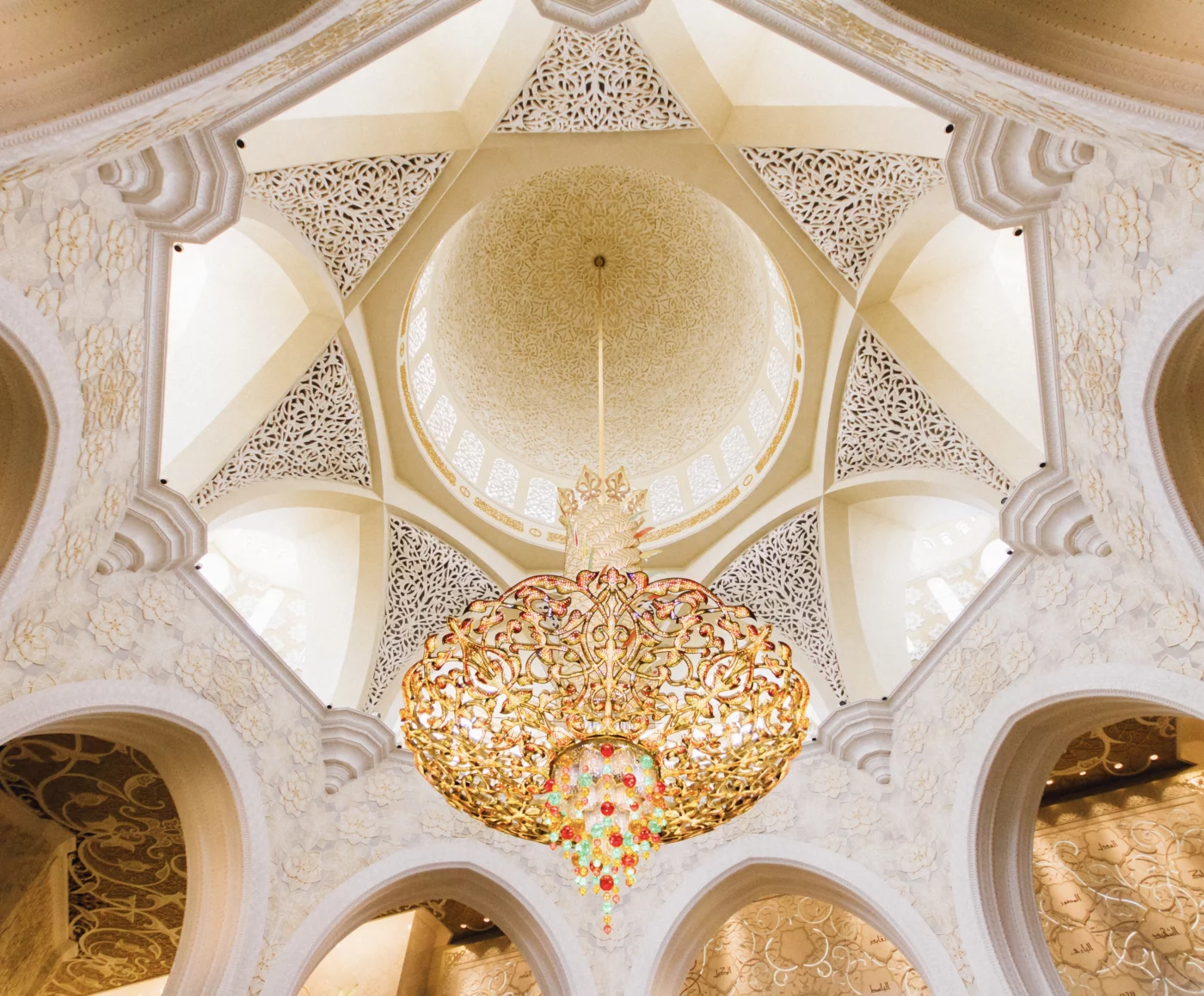 Golden chandelier with domed architecture