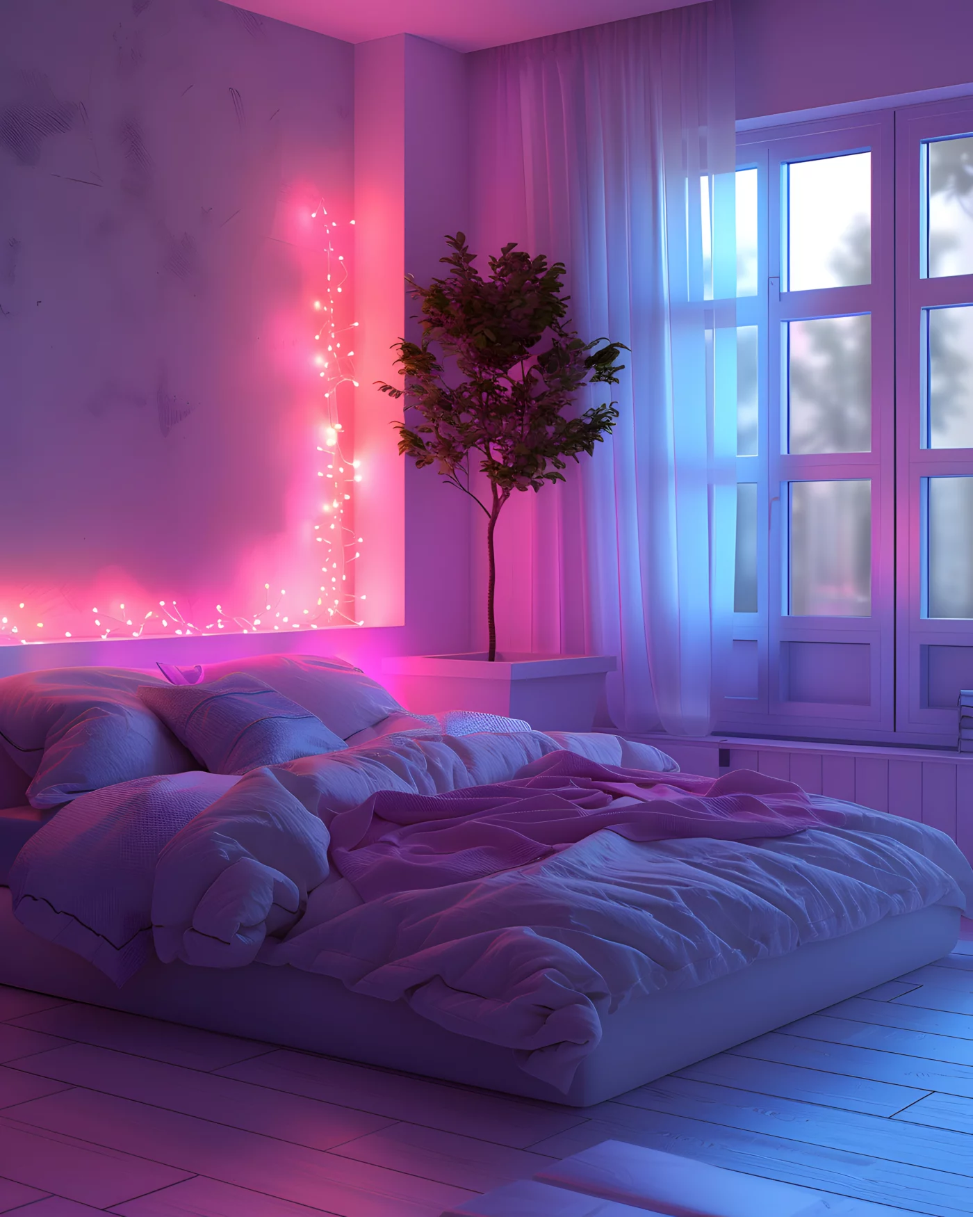 Pink & blue LED bedroom
