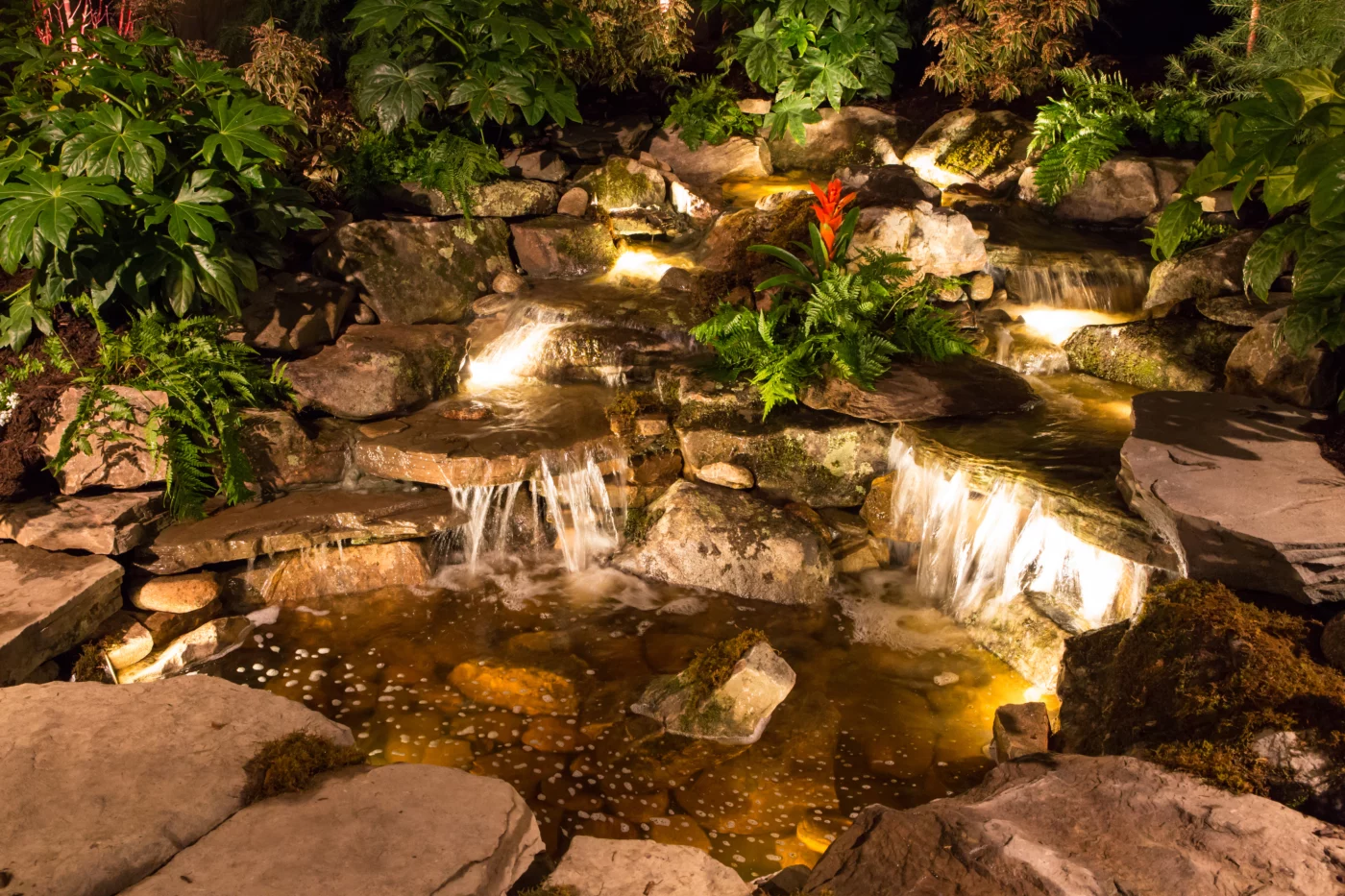 Garden waterfall lighting