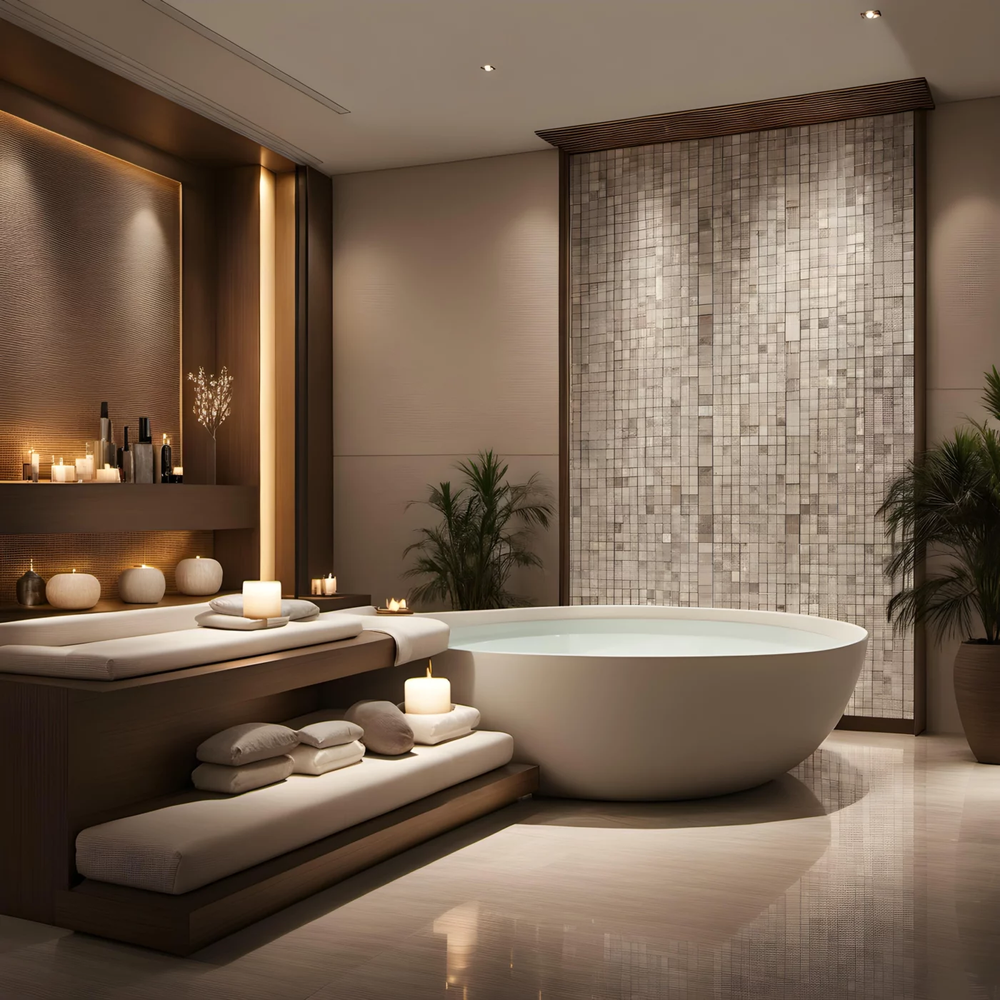 Bathroom with downlights & LED strip lights