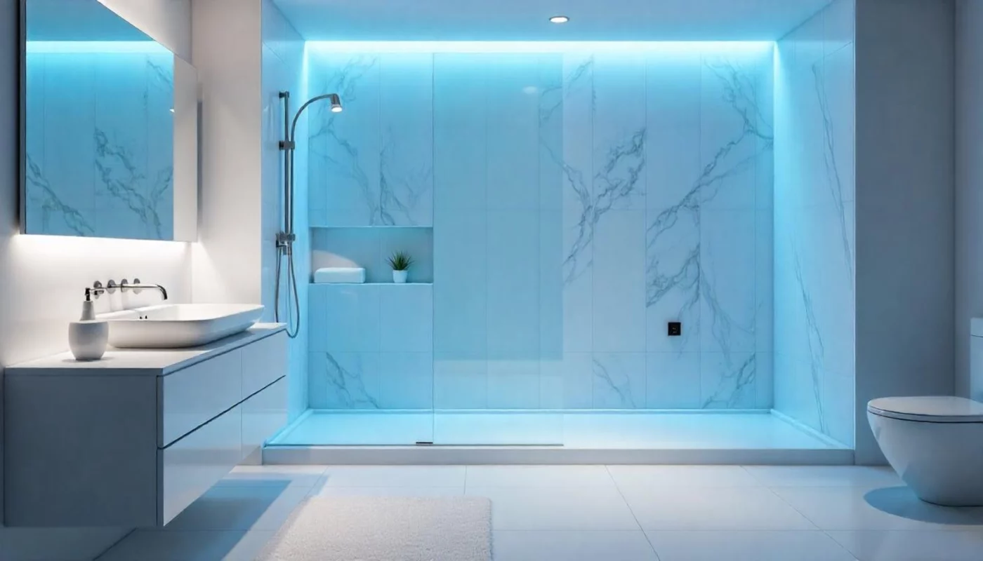 White bathroom blue LED